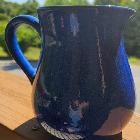 Vintage 2003 Pigeon River Pottery Handmade Blue Marble Glazed 7 Inch Pitcher - Picture 7 of 16